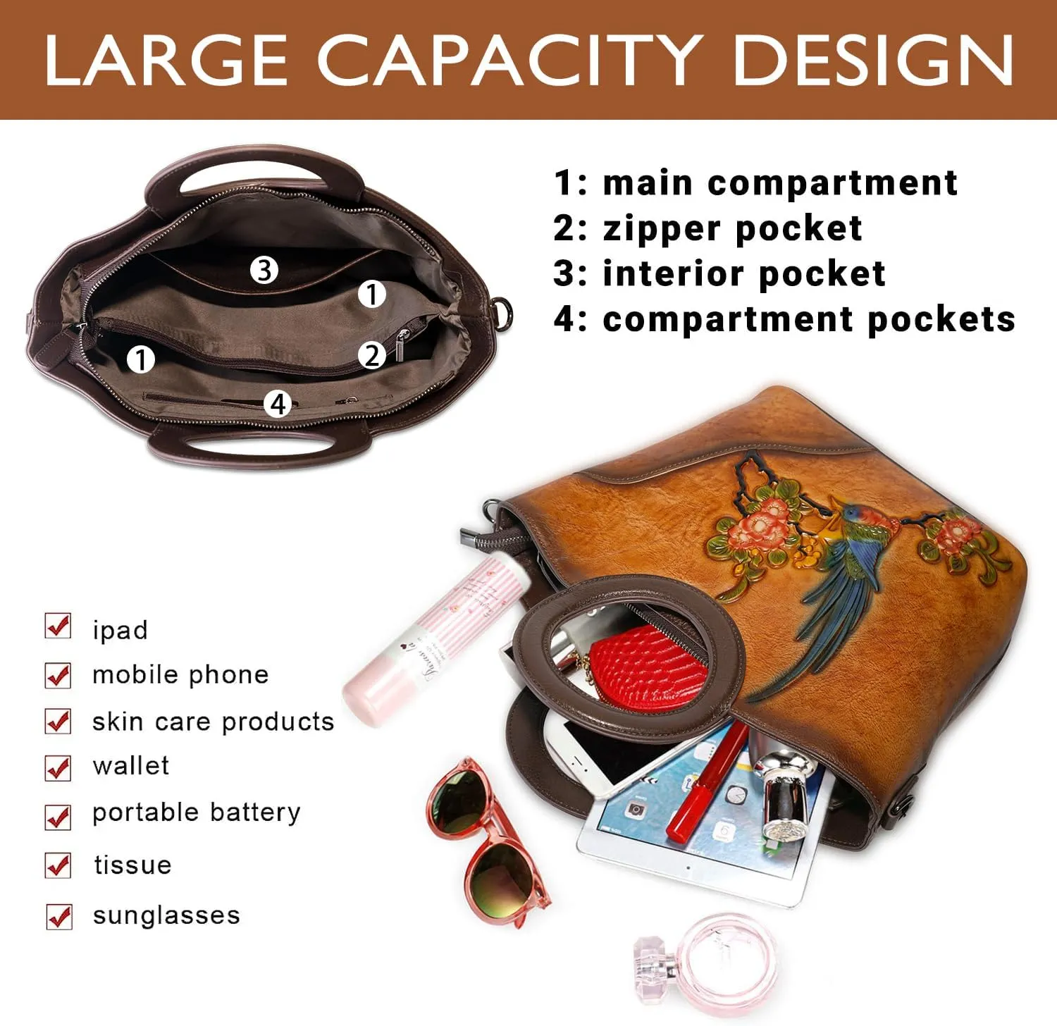 Genuine Leather Satchel for Women Top Handle Bags Handmade Purse Vintage Embossed Leather Crossbody Handbags Hobo Bag