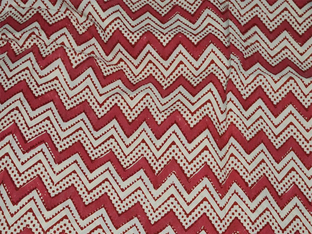 Geometric Print in carrot Red Cotton Indian Block Printed Soft Fabric By Yard Summer Dresses Tunics Pure Handprinted Sewing Crafting Baby Nursery Cribs Apparels Cushion Covers Fabric