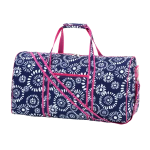 Girl's Riley Monogrammed Duffel Bag- Black- White Floral- Hot Pink Handles
