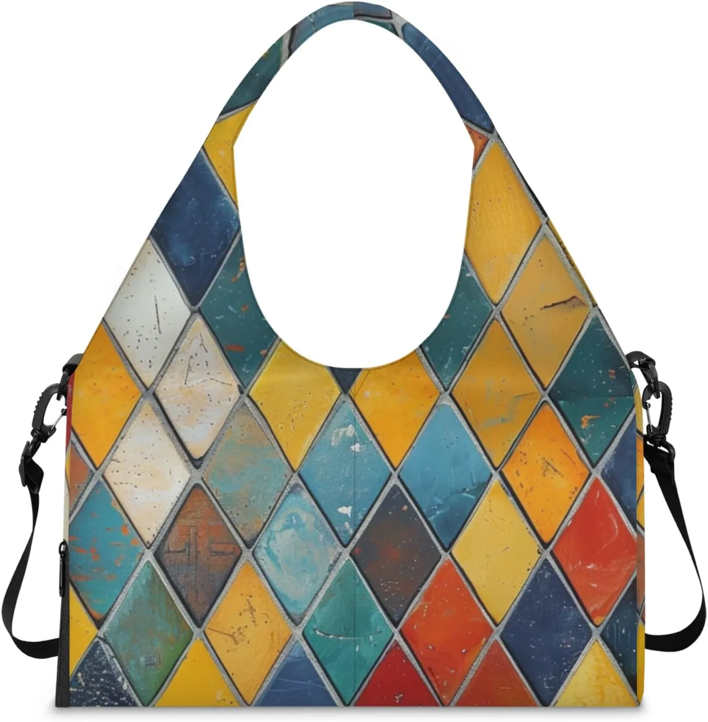 Glass Rainbow Print Gym Bag Yoga Mat Tote for Women with Shoes Compartment Lightweight Duffle Travel Carrier Wet Dry Storage Pockets Adjustable Pilates Mats Shoulder Bags for Sport Swim