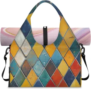 Glass Rainbow Print Gym Bag Yoga Mat Tote for Women with Shoes Compartment Lightweight Duffle Travel Carrier Wet Dry Storage Pockets Adjustable Pilates Mats Shoulder Bags for Sport Swim