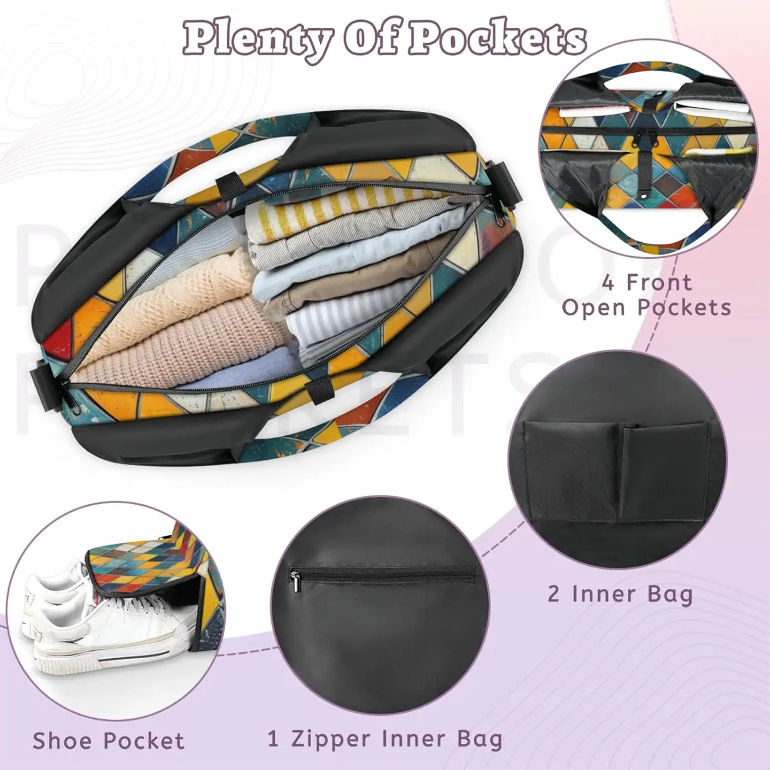 Glass Rainbow Print Gym Bag Yoga Mat Tote for Women with Shoes Compartment Lightweight Duffle Travel Carrier Wet Dry Storage Pockets Adjustable Pilates Mats Shoulder Bags for Sport Swim
