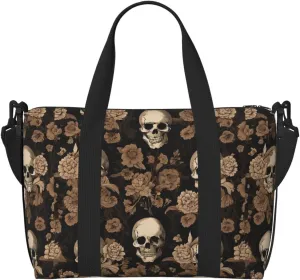 Gothic Wallpaper Skull Print Large Travel Duffel Bag Foldable Lightweight Weekender Bags, Carry On Overnight Tote Bags, Gym Duffel Bags Hospital Bags Yoga Bags For Women Men