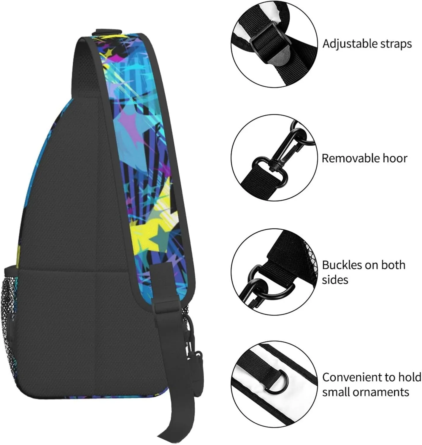 Graffiti Art Pattern Sling Backpack Women Men Travel Hiking Daypack Cool Graffiti Crossbody Shoulder Bag