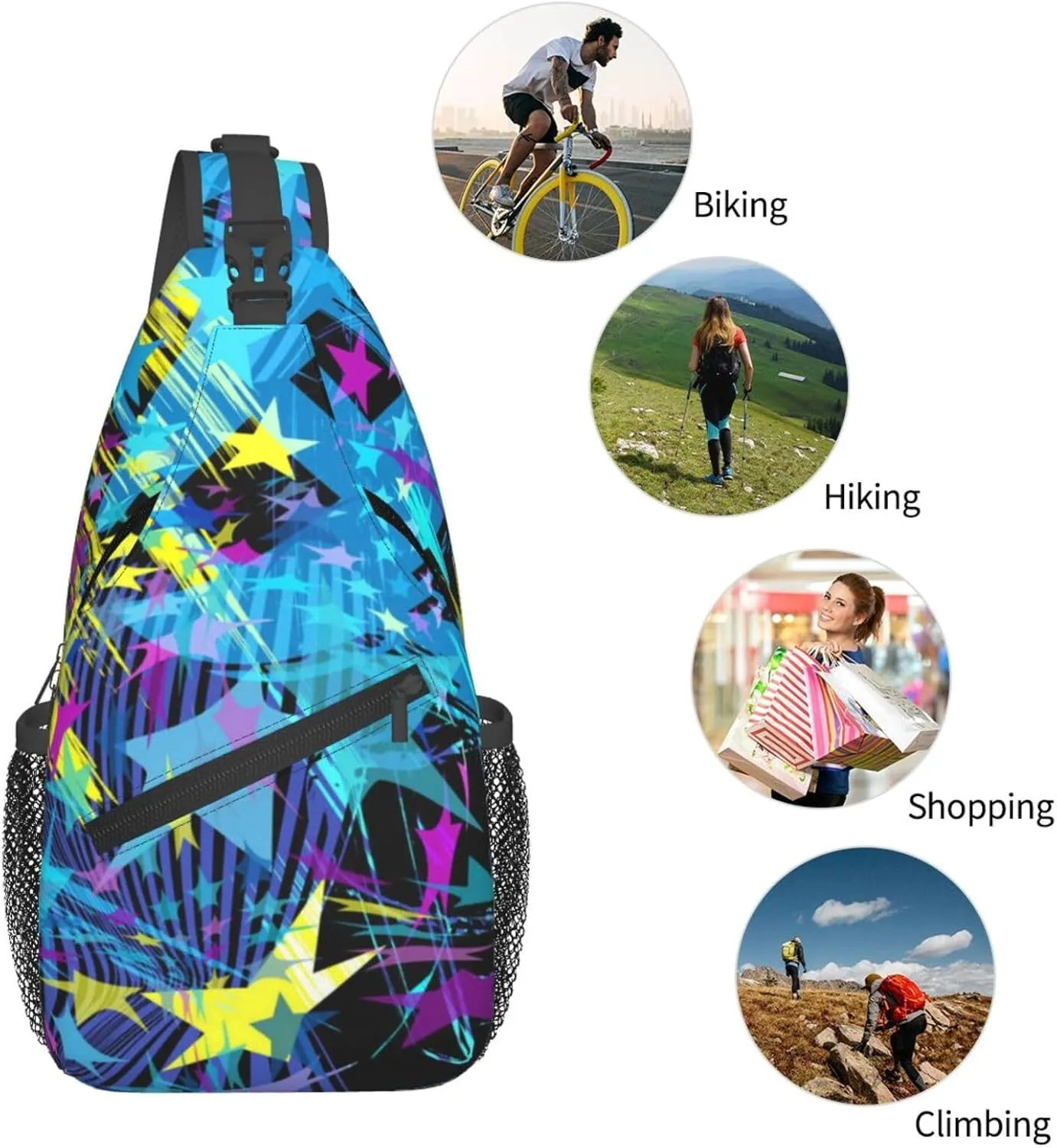Graffiti Art Pattern Sling Backpack Women Men Travel Hiking Daypack Cool Graffiti Crossbody Shoulder Bag
