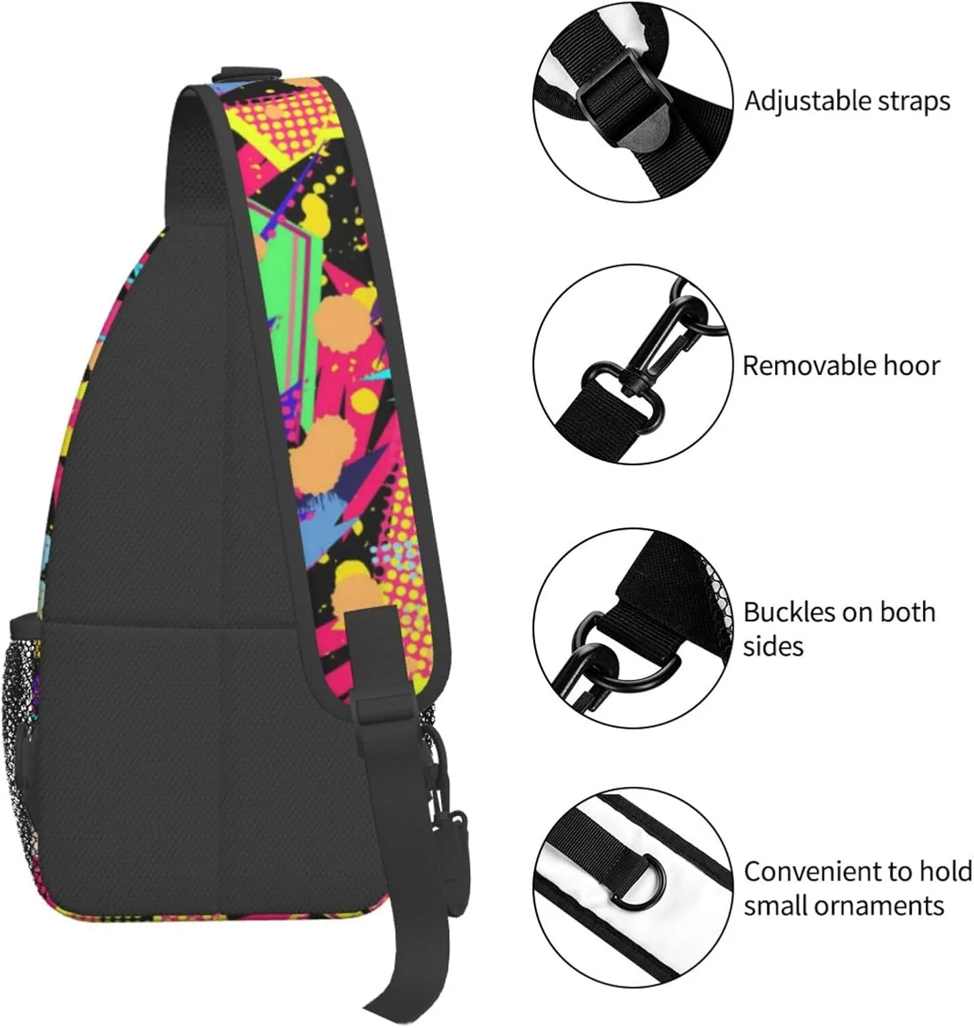 Graffiti Art Pattern Sling Backpack Women Men Travel Hiking Daypack Cool Graffiti Crossbody Shoulder Bag