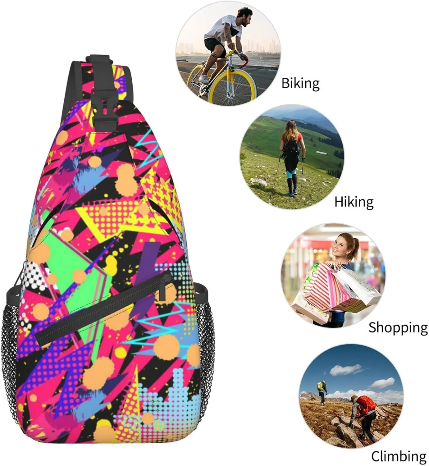 Graffiti Art Pattern Sling Backpack Women Men Travel Hiking Daypack Cool Graffiti Crossbody Shoulder Bag