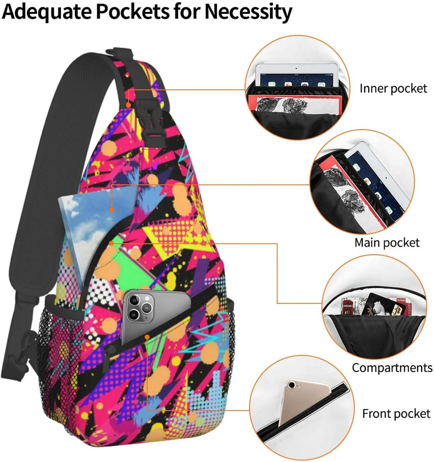 Graffiti Art Pattern Sling Backpack Women Men Travel Hiking Daypack Cool Graffiti Crossbody Shoulder Bag
