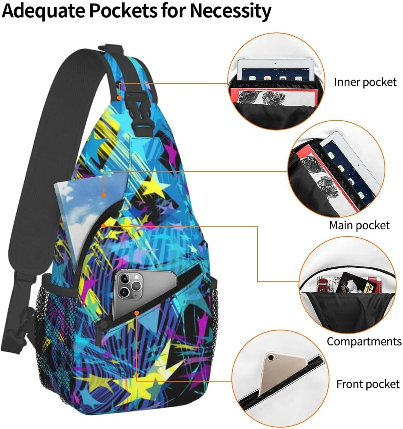 Graffiti Art Pattern Sling Backpack Women Men Travel Hiking Daypack Cool Graffiti Crossbody Shoulder Bag
