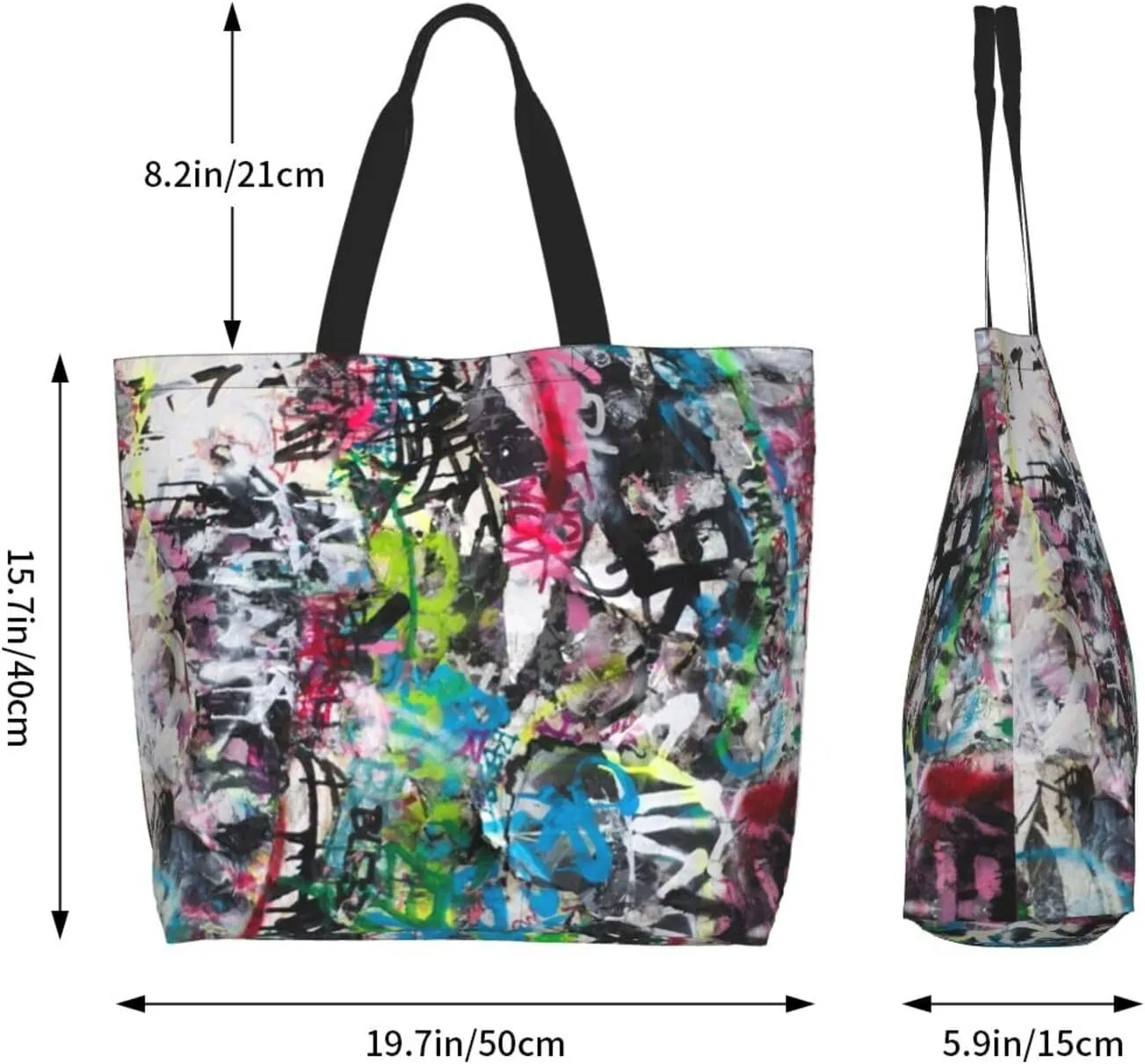 Graffiti Canvas Tote Bag Funny Shoulder Bag Cool Casual Grocery Bags Graffiti Bags for Outdoor