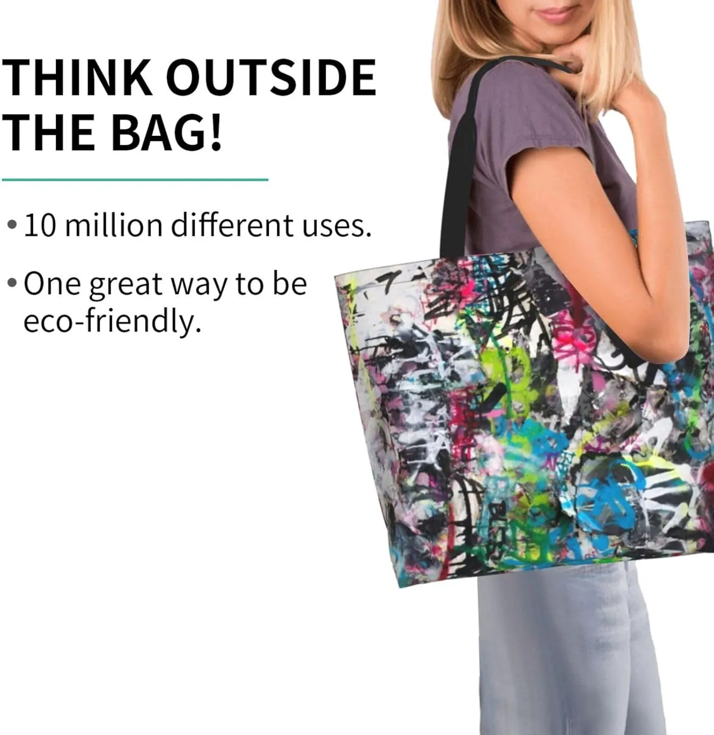 Graffiti Canvas Tote Bag Funny Shoulder Bag Cool Casual Grocery Bags Graffiti Bags for Outdoor