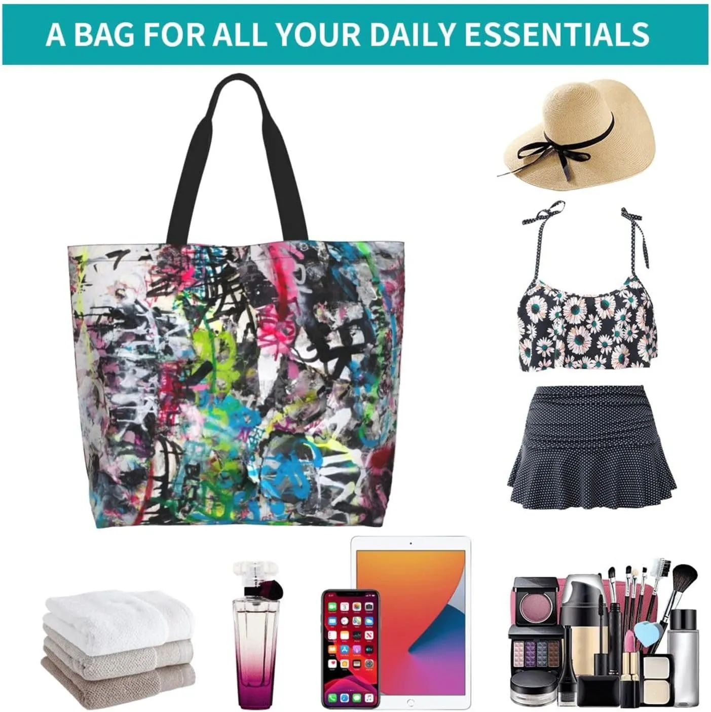 Graffiti Canvas Tote Bag Funny Shoulder Bag Cool Casual Grocery Bags Graffiti Bags for Outdoor