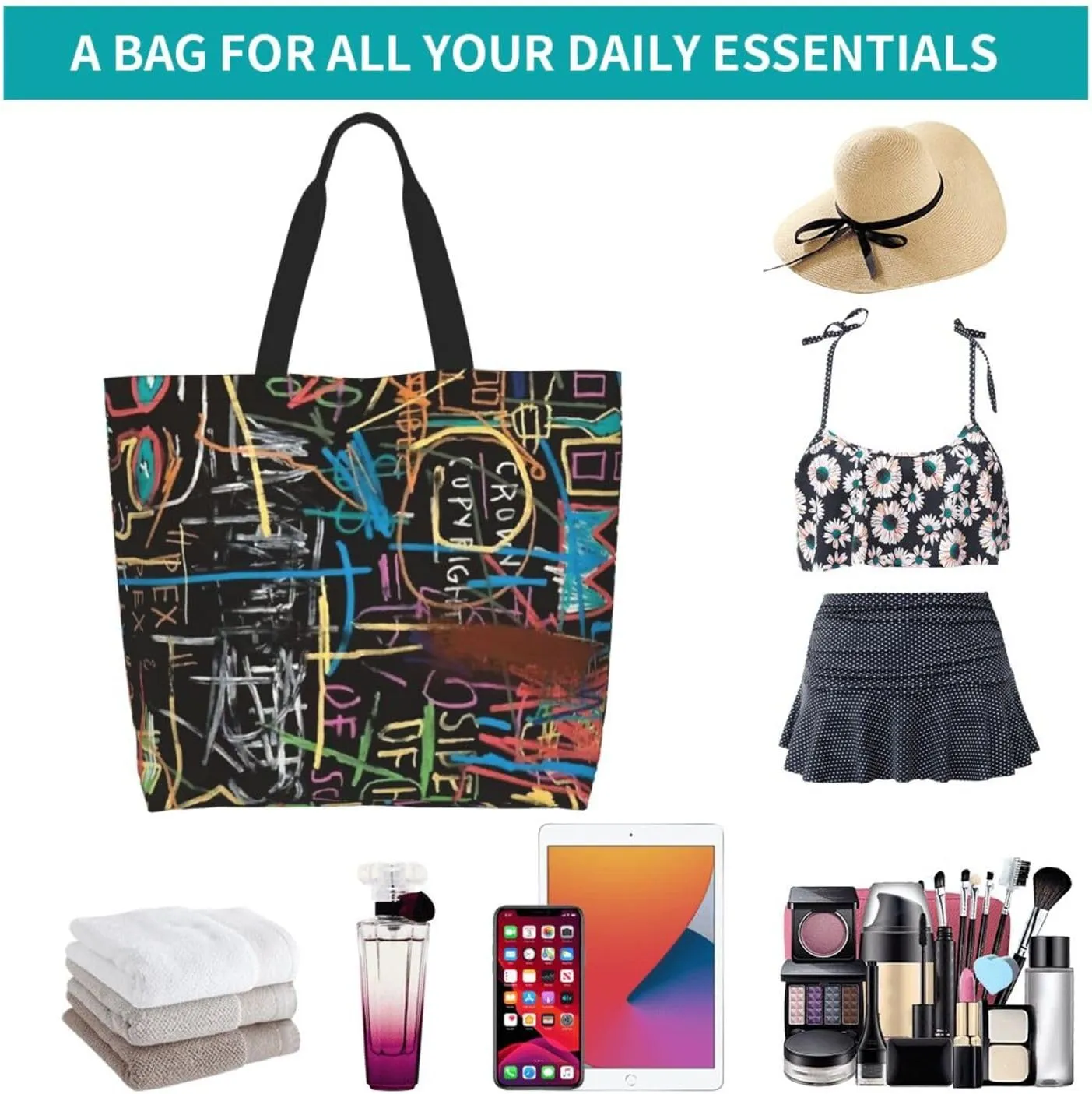 Graffiti Canvas Tote Bag Funny Shoulder Bag Cool Casual Grocery Bags Graffiti Bags for Outdoor
