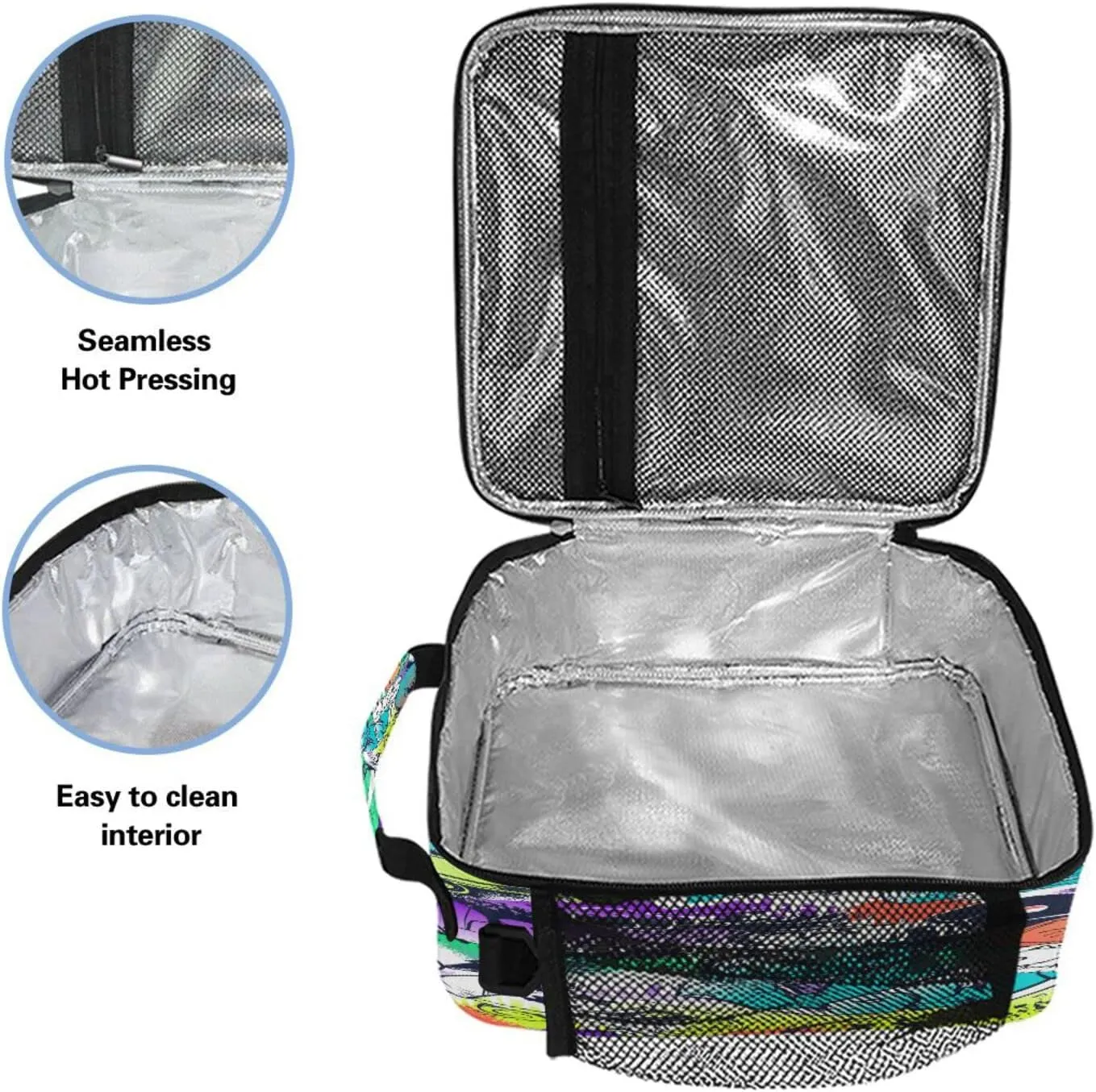 Graffiti Cartoon Kids Lunch Box Insulated Lunch Bag Reusable Cooler Bag with Strap for Girls, Boys, Kids for School Picnic, Travel, Hiking