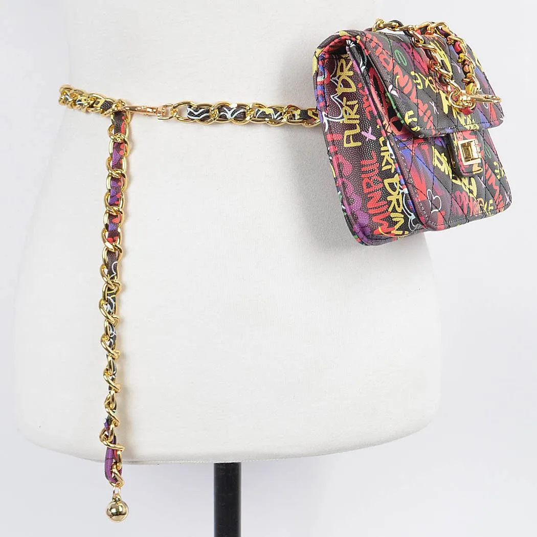 Graffiti Quilted Bag W/chain Belt