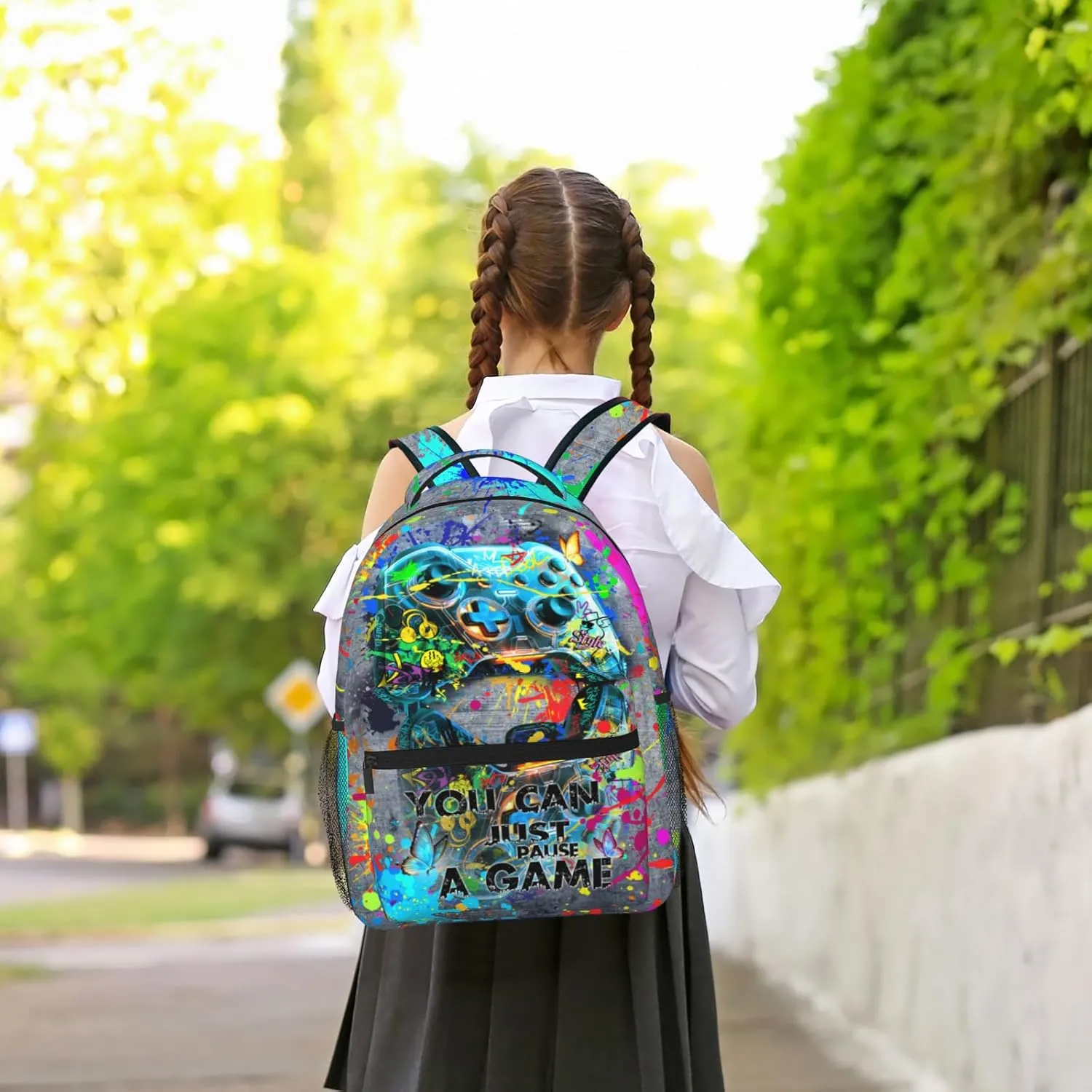 Graffiti Splash Gaming Bacjpack Gray Abstract Gamepad Backpack Bansky Games Gaming Colorful School Bags Travel Hiking Camping for Boys Girls Kids Teenager Adults Teens Laptop Backpack