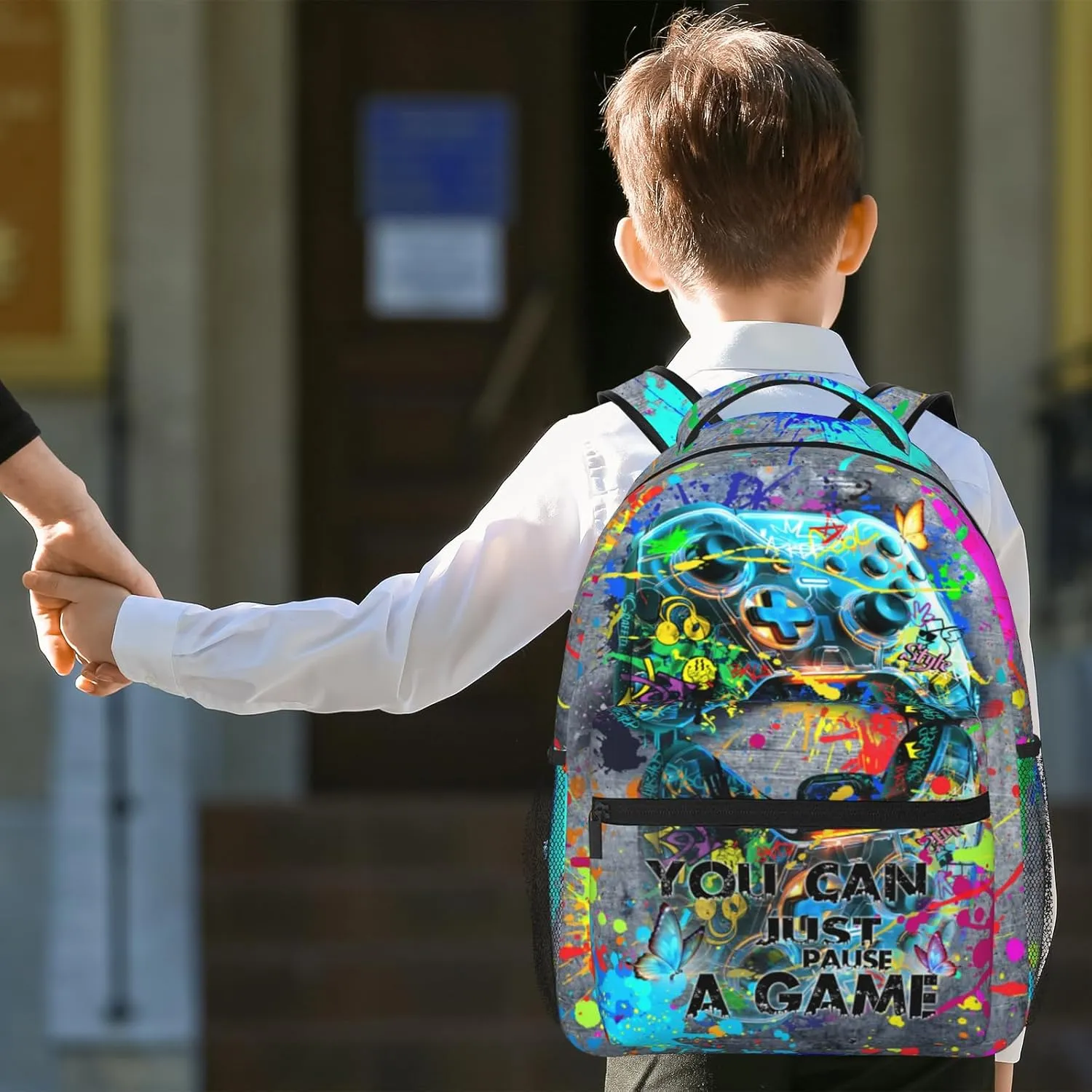 Graffiti Splash Gaming Bacjpack Gray Abstract Gamepad Backpack Bansky Games Gaming Colorful School Bags Travel Hiking Camping for Boys Girls Kids Teenager Adults Teens Laptop Backpack