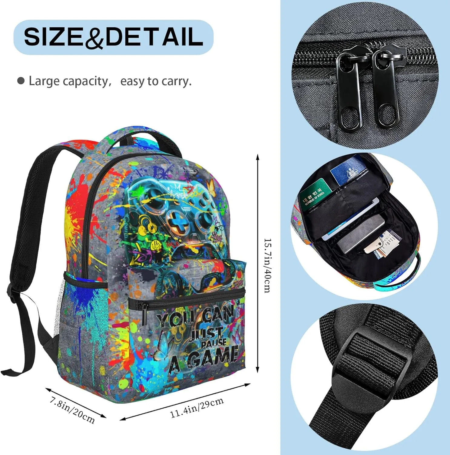 Graffiti Splash Gaming Bacjpack Gray Abstract Gamepad Backpack Bansky Games Gaming Colorful School Bags Travel Hiking Camping for Boys Girls Kids Teenager Adults Teens Laptop Backpack
