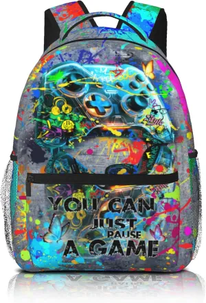 Graffiti Splash Gaming Bacjpack Gray Abstract Gamepad Backpack Bansky Games Gaming Colorful School Bags Travel Hiking Camping for Boys Girls Kids Teenager Adults Teens Laptop Backpack