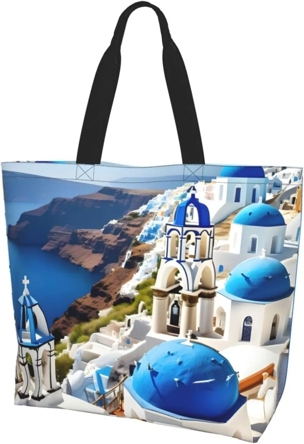 Greek Island sea View print Shoulder Handbag, Women Tote Purse, Large Capacity Shopping Bag, Top Handle Bag