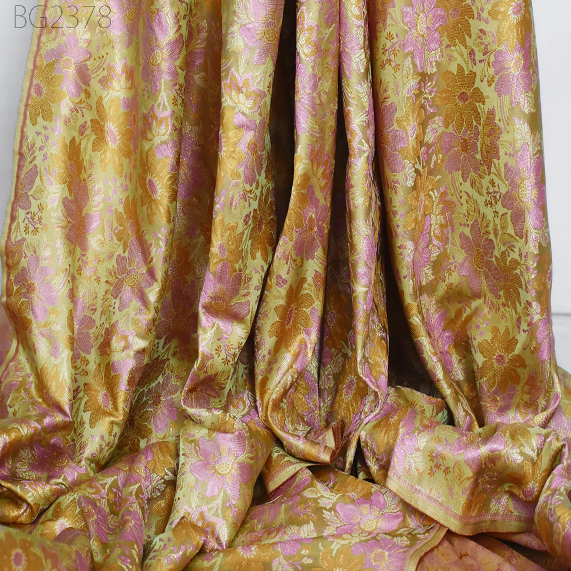 Green Indian Jacquard Dress Material Brocade Bridal Wedding Dress Fabric By The Yard DIY Crafting Sewing Silk Curtains Making Duvet Covers