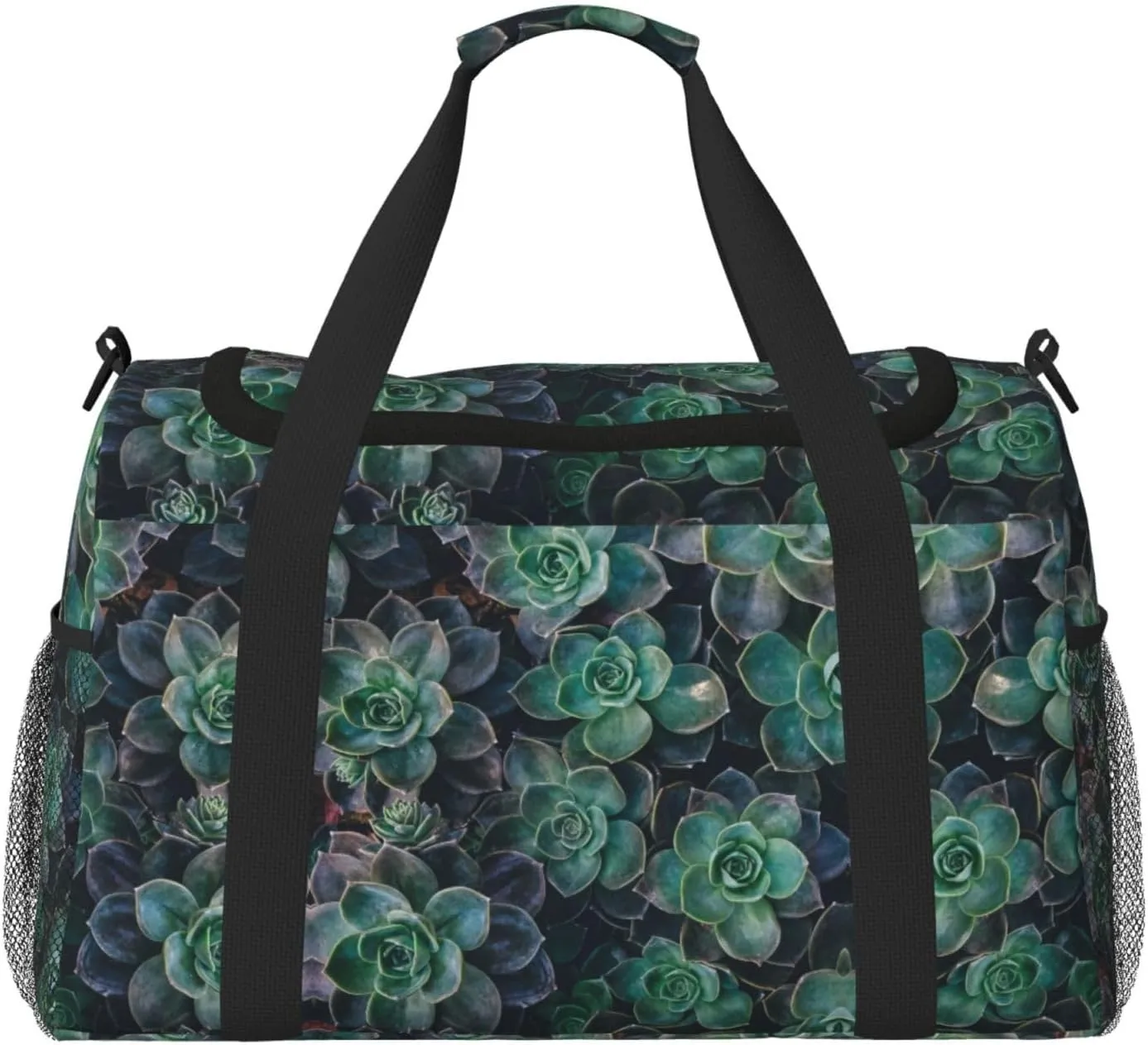 Green Succulent print Large Canvas Travel Duffel Bag Weekender Bags for Women Overnight Bag Carry On Tote Bag