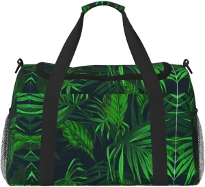 Green Tropical Plant print Large Canvas Travel Duffel Bag Weekender Bags for Women Overnight Bag Carry On Tote Bag