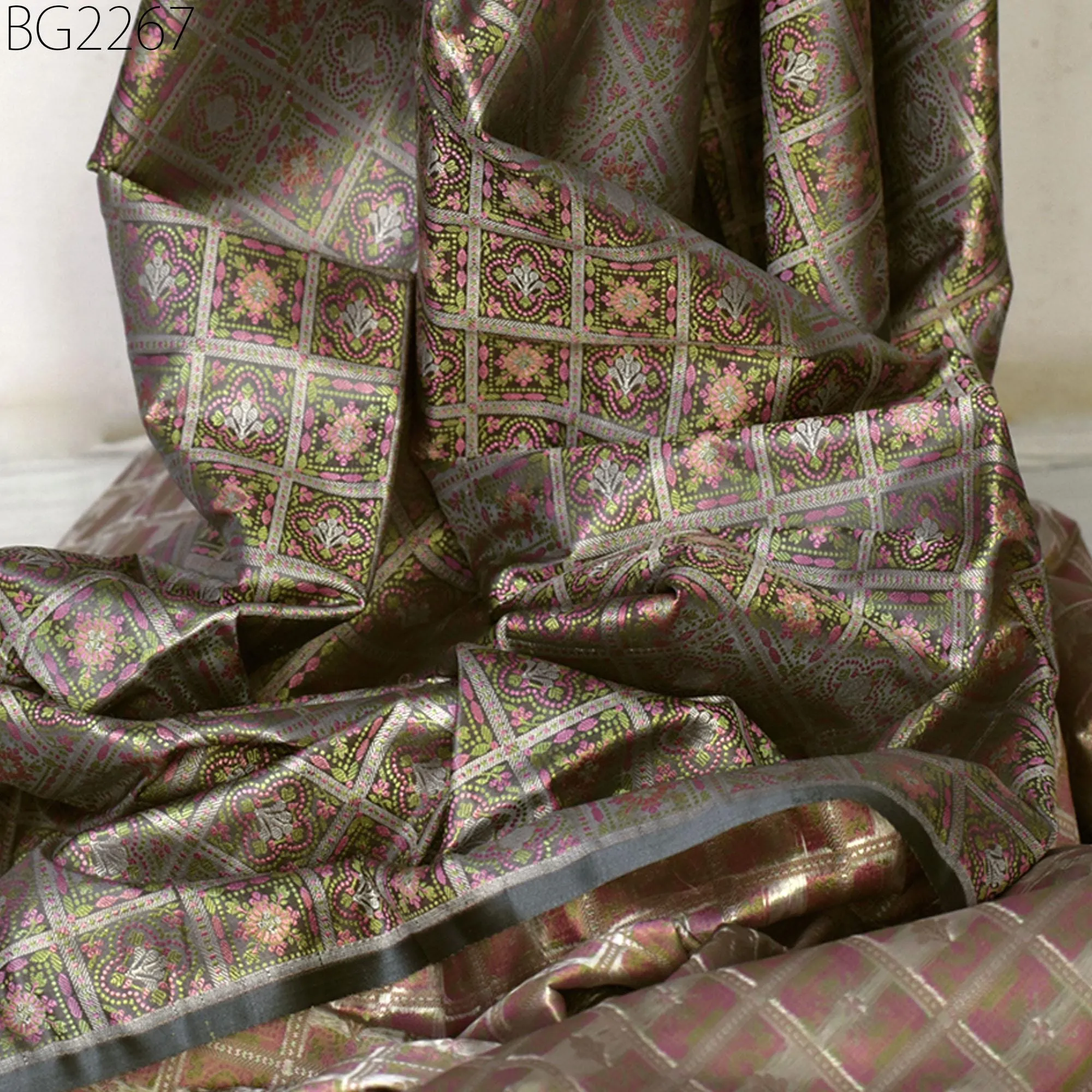 Grey Jacquard Fabric By The Yard Indian Silk Wedding Dresses Curtains Making Valance Drapes DIY Crafting Sewing Home Décor Cushion Covers