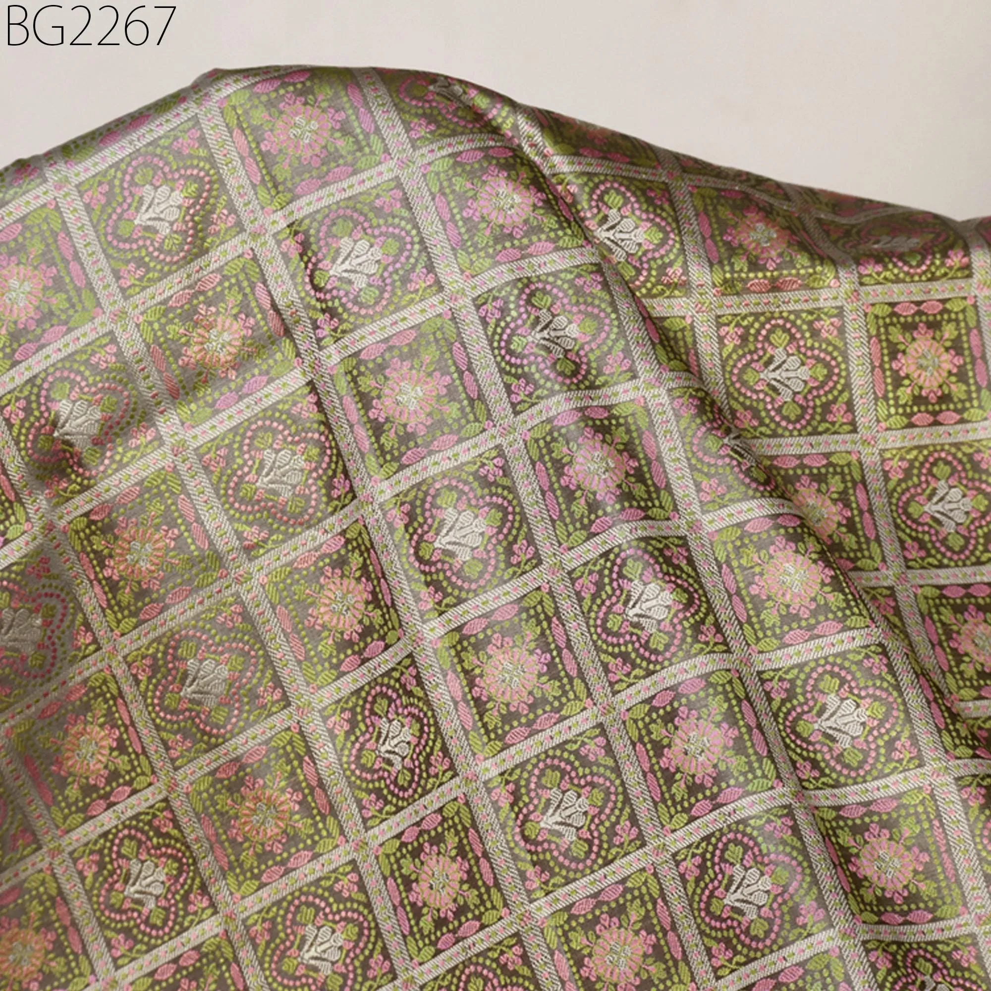 Grey Jacquard Fabric By The Yard Indian Silk Wedding Dresses Curtains Making Valance Drapes DIY Crafting Sewing Home Décor Cushion Covers