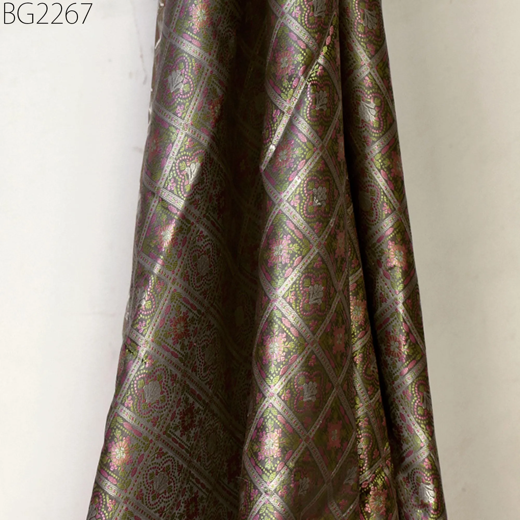 Grey Jacquard Fabric By The Yard Indian Silk Wedding Dresses Curtains Making Valance Drapes DIY Crafting Sewing Home Décor Cushion Covers
