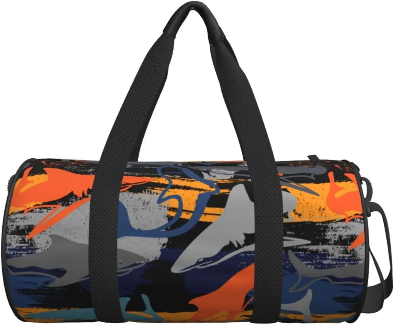 Grunge orange gray sharks texture graffiti Round Travel Duffel Bag Large Capacity Gym Sports Bags for Hiking Vacation Trips