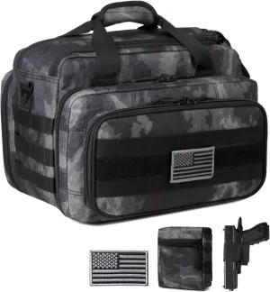 Gun Case Bag Deluxe Medium Size | Tactical 2~4 Pistol Bag Firearm Shooting Case with Lockable Zipper for Shooting Range Outdoor Hunting | US Flag Patch   MOLLE Pouch   Universal Holster Included
