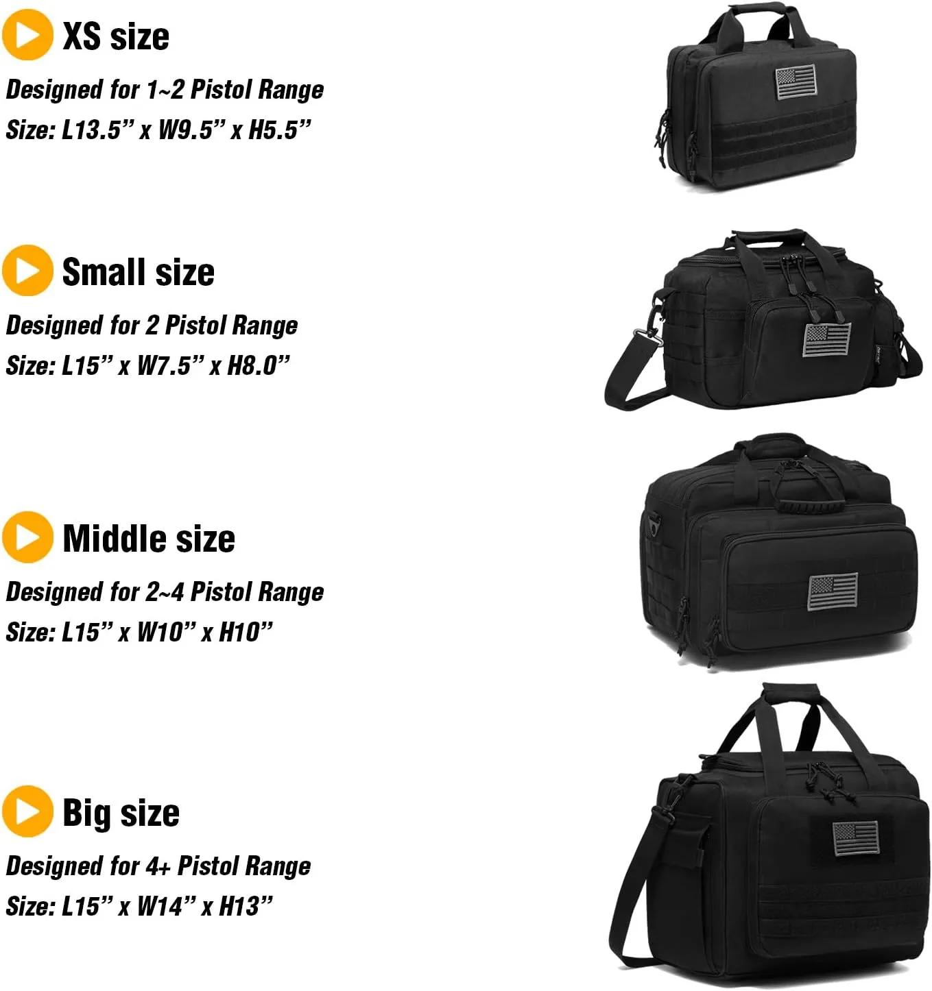 Gun Case Bag Deluxe Medium Size | Tactical 2~4 Pistol Bag Firearm Shooting Case with Lockable Zipper for Shooting Range Outdoor Hunting | US Flag Patch   MOLLE Pouch   Universal Holster Included