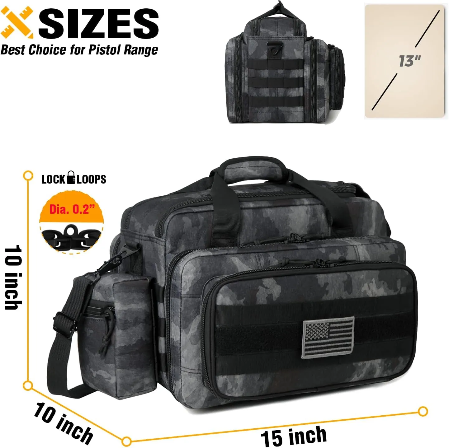 Gun Case Bag Deluxe Medium Size | Tactical 2~4 Pistol Bag Firearm Shooting Case with Lockable Zipper for Shooting Range Outdoor Hunting | US Flag Patch   MOLLE Pouch   Universal Holster Included