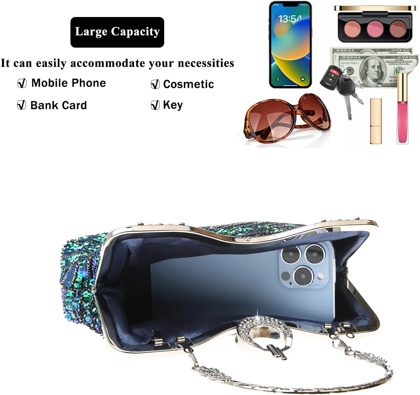 GUOZI Women's Vintage Beaded Sequin Peacock Clutch Purse Handmade Crossbody Evening Bag Handbag For Wedding Party Prom
