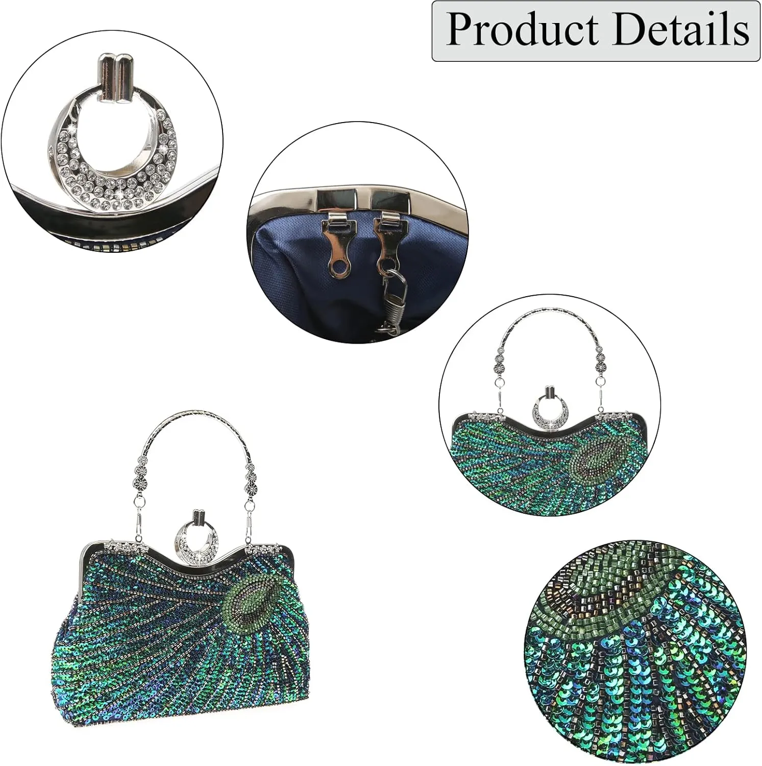 GUOZI Women's Vintage Beaded Sequin Peacock Clutch Purse Handmade Crossbody Evening Bag Handbag For Wedding Party Prom