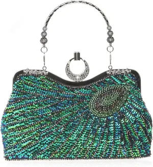 GUOZI Women's Vintage Beaded Sequin Peacock Clutch Purse Handmade Crossbody Evening Bag Handbag For Wedding Party Prom