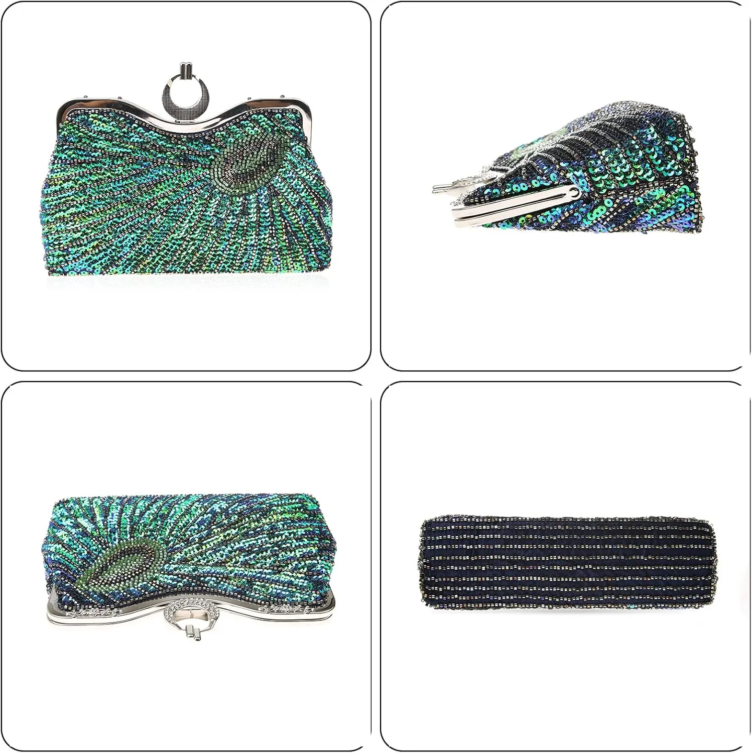 GUOZI Women's Vintage Beaded Sequin Peacock Clutch Purse Handmade Crossbody Evening Bag Handbag For Wedding Party Prom