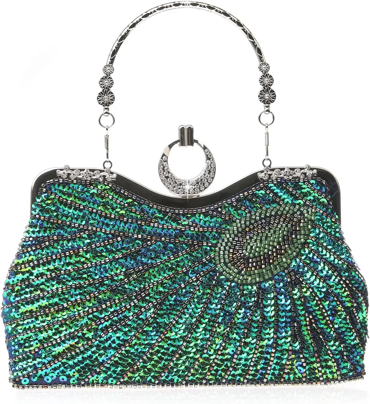 GUOZI Women's Vintage Beaded Sequin Peacock Clutch Purse Handmade Crossbody Evening Bag Handbag For Wedding Party Prom