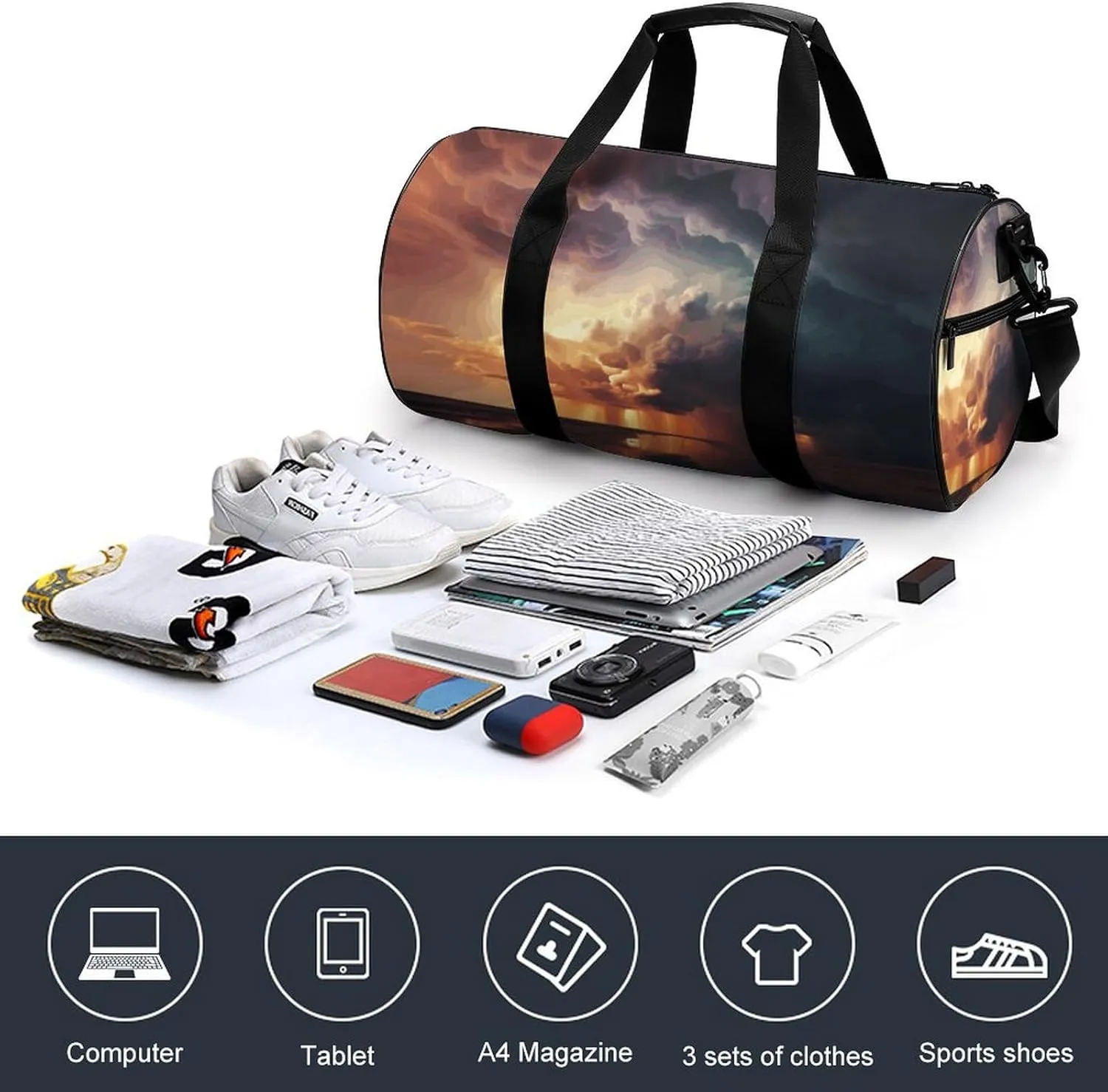 Gym Bag for Men Women Dark Clouds Under Rainbow Duffel Bag Overnight Bag with Compartment Gym Sackpac