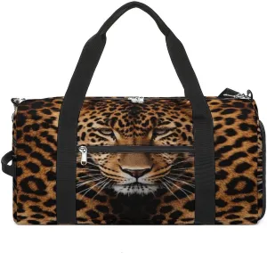 Gym Bags for Men Women,Depict A Leopard Print Workout Bag with Shoes Compartment,Sports Duffle Bag,Travel Gym Bag,Carry On Weekender Bag