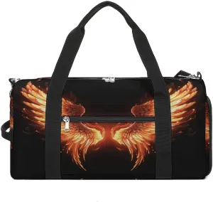 Gym Bags for Men Women,Fire Angle Wings Print Workout Bag with Shoes Compartment,Sports Duffle Bag,Travel Gym Bag,Carry On Weekender Bag