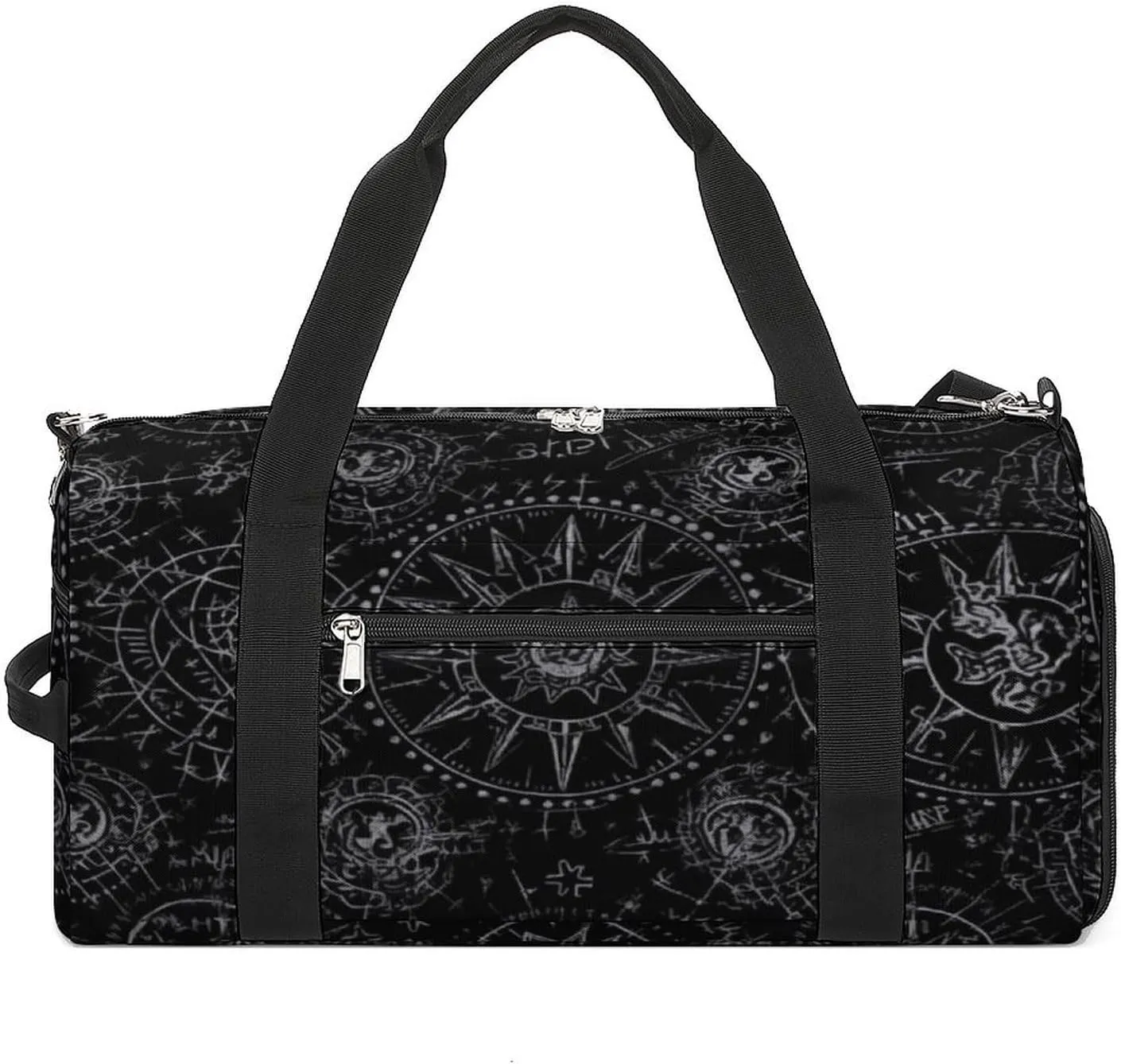 Gym Bags for Men Women,Supernatural Symbols Black Print Workout Bag with Shoes Compartment,Sports Duffle Bag,Travel Gym Bag,Carry On Weekender Bag