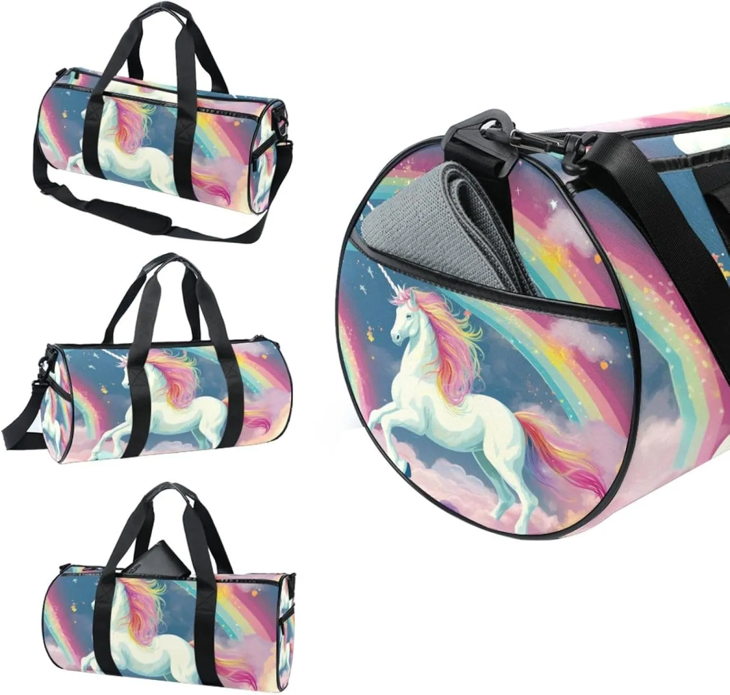 Gym Bags for Men,Travel Duffel Bags for Women,Unicorn Cloud Rainbow,Workout Bag