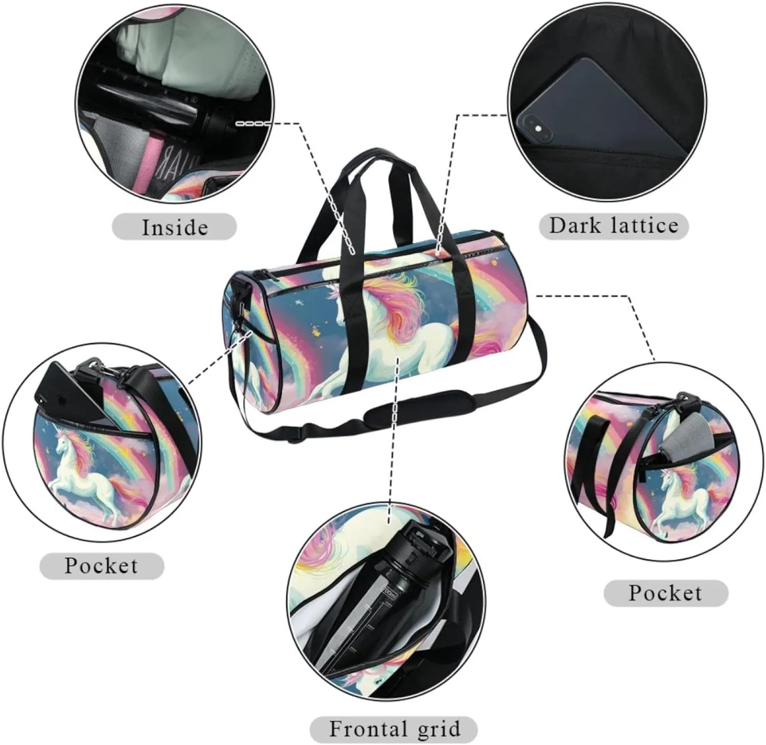 Gym Bags for Men,Travel Duffel Bags for Women,Unicorn Cloud Rainbow,Workout Bag