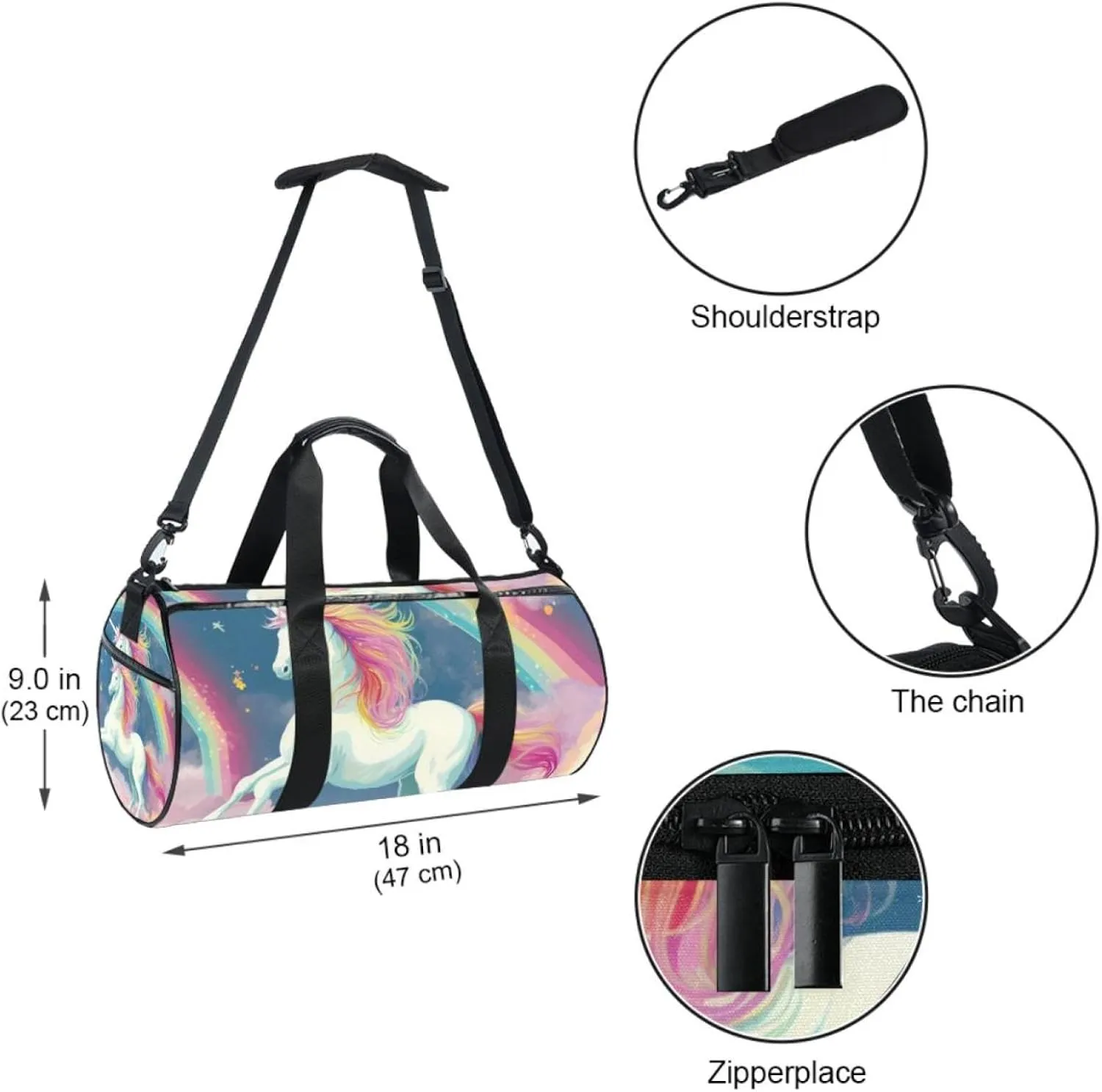 Gym Bags for Men,Travel Duffel Bags for Women,Unicorn Cloud Rainbow,Workout Bag