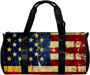 Gym Bags for Women,Duffle Bag for Travel,Vintage American Flag Print,Gym Bag for Men