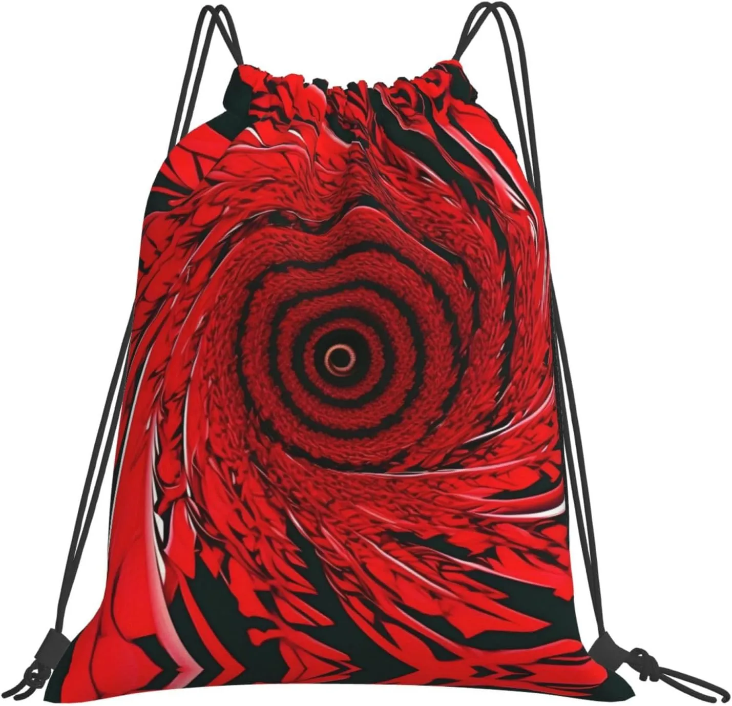 Gym Red Flower Vortex Spiral Print Drawstring Bag - Lightweight Nylon Sport Sackpack for Travel, Yoga, Dance, Hiking, Basketball, and More