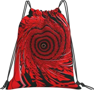 Gym Red Flower Vortex Spiral Print Drawstring Bag - Lightweight Nylon Sport Sackpack for Travel, Yoga, Dance, Hiking, Basketball, and More