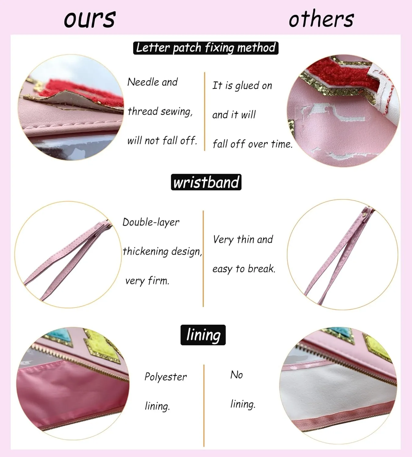 HAIBOLAN Monogram Clear Stadium Purse Bag Chenille Letter Travel Patch Pouch Snack Makeup Wristlet